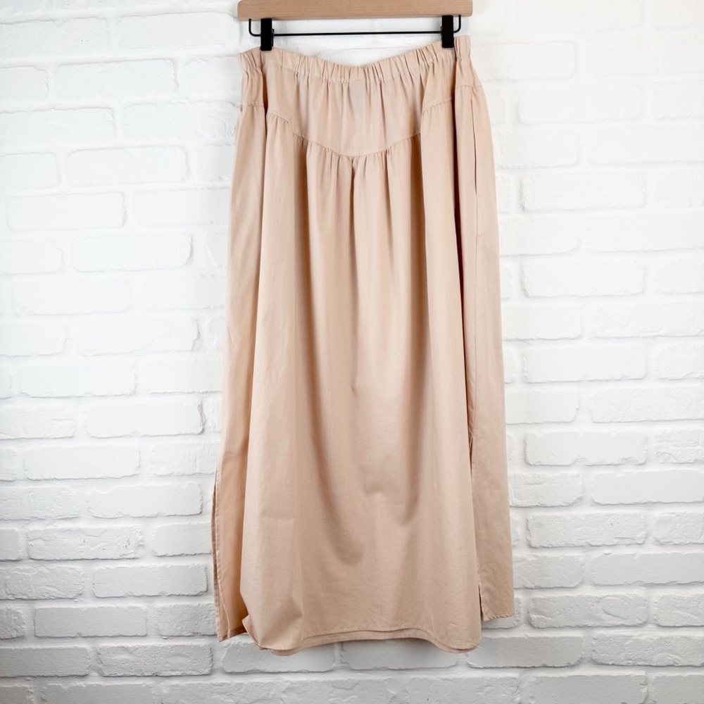 The Frock NYC Midi Skirt Elastic Waist Blush Peach Elastic Waist side slits L